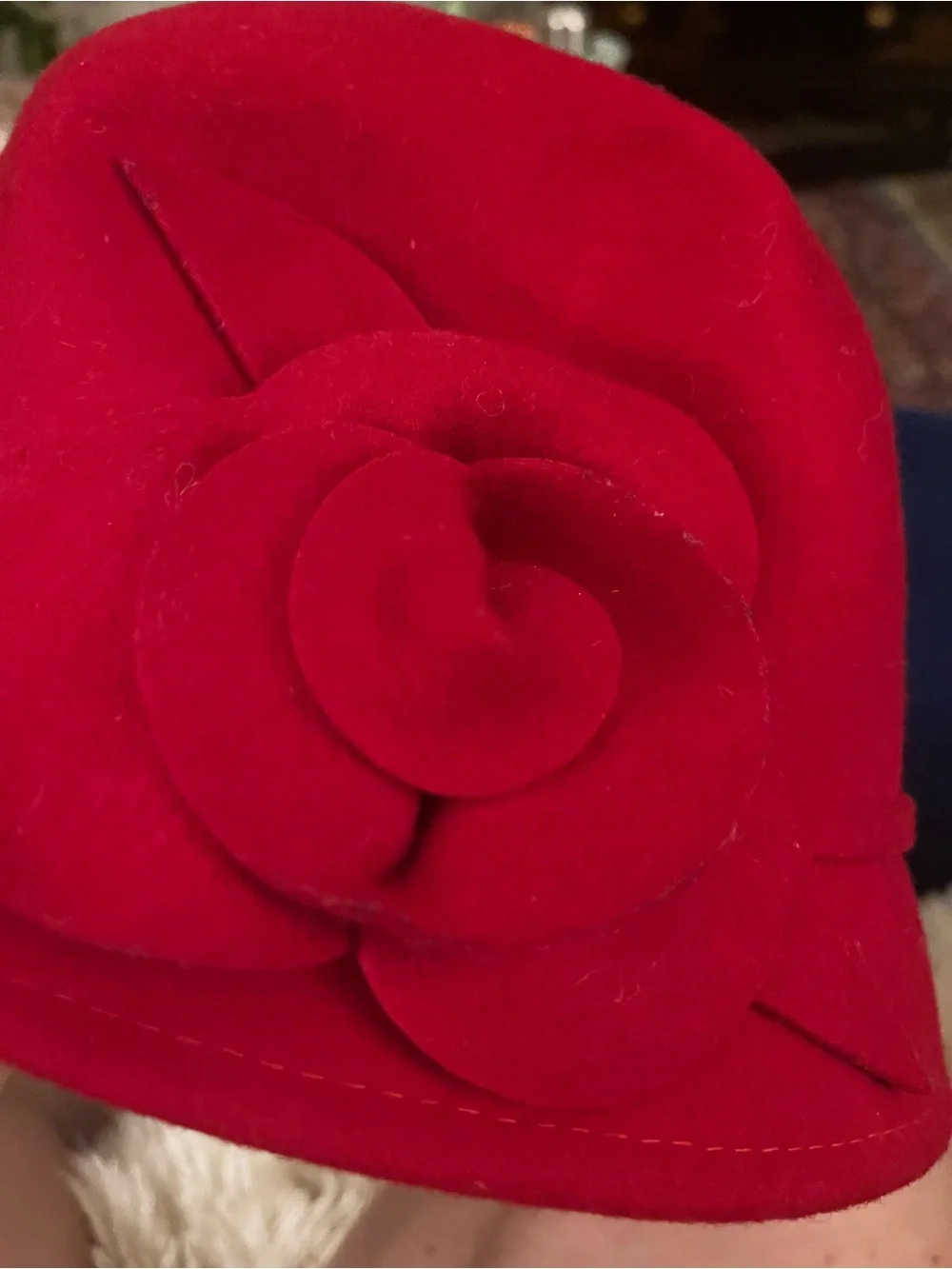 Red wool Felt Flower Cloche Hat - Women Accessories